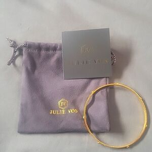 JulieVos Blue CZ station Gold tone Bangle with Sleeper Bag 2.78" across